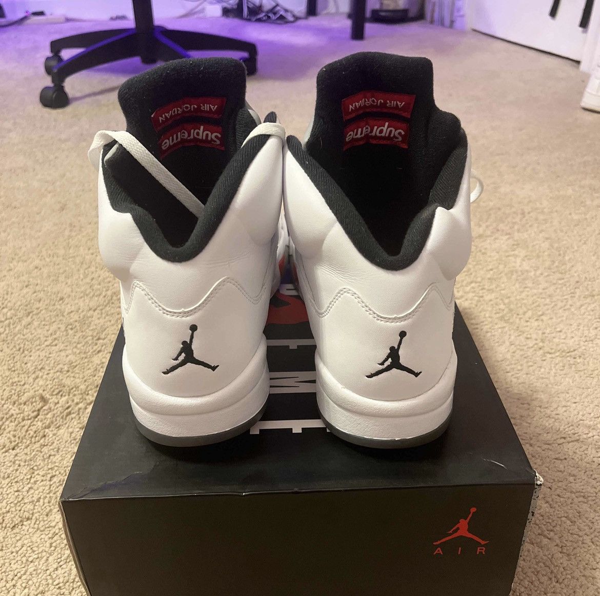 Nike × Supreme Supreme X Air Jordan 5 Retro ‘White’ Size US 12 / EU 45 - 4 Thumbnail