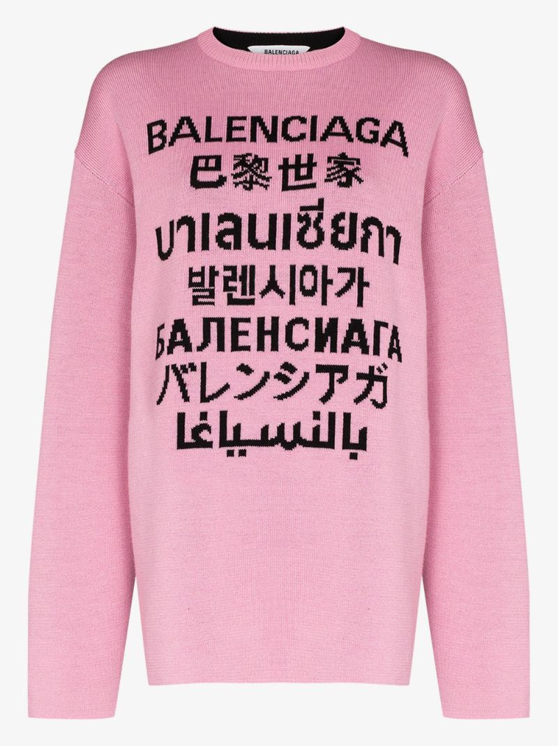 image of $1.5 ValueBalenciaga Language Logo Sweater in Pink, Men's (Size Small)