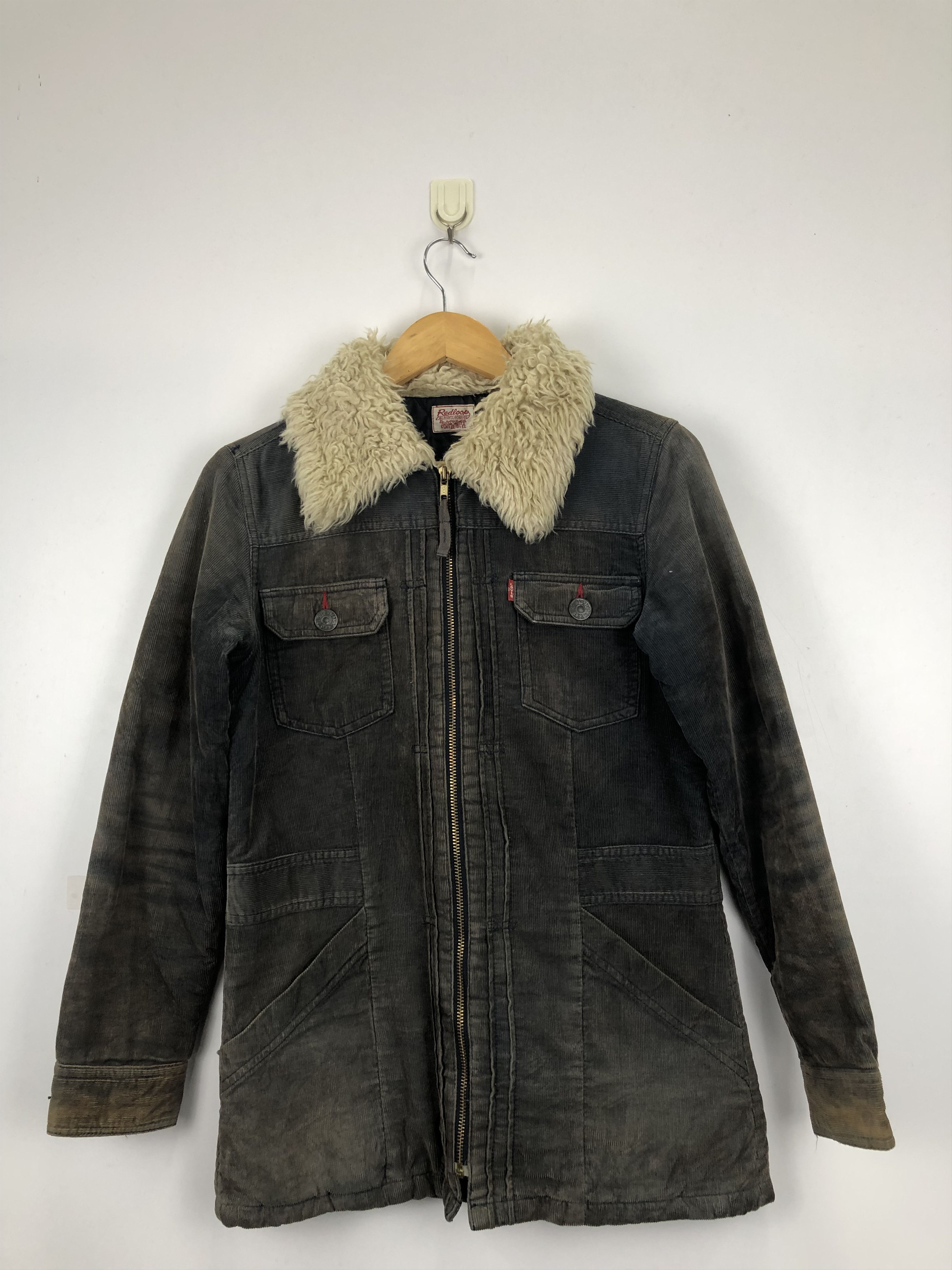 image of Vintage Levis Redloop Denim Sherpa Velvet Jacket in Black, Men's (Size Medium)