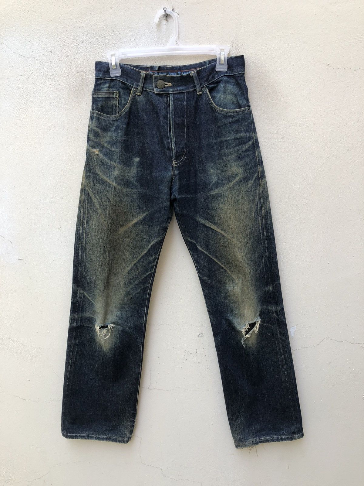 Jean Paul Gaultier × Vintage Vintage Gaultier Jeans Rips Mud Denim Dirty Selvedge Jeans Size US 29 - 6 Thumbnail