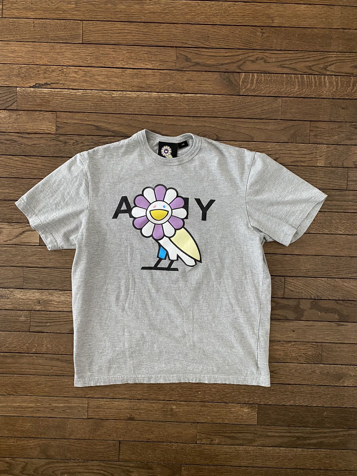 image of Octobers Very Own x Takashi Murakami Ovo X Murakami Surplus Flower Owl Logo Army Tee Grey Large L