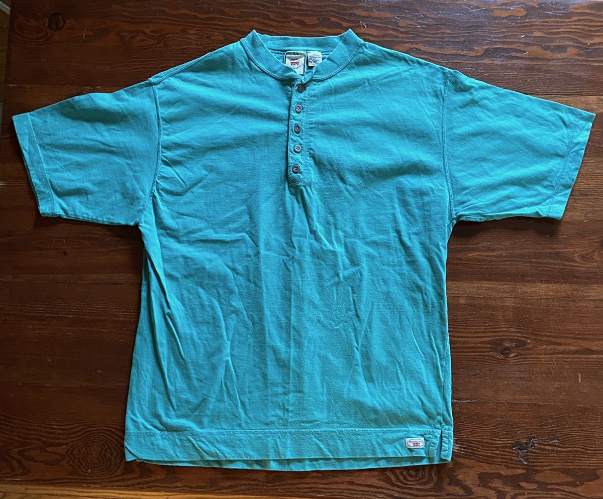 Levi's Vintage 90’s Levi’s Turquoise Henley Style Tee Size US L / EU 52-54 / 3 - 1 Thumbnail