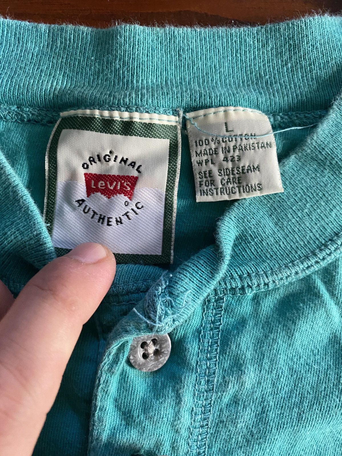 Levi's Vintage 90’s Levi’s Turquoise Henley Style Tee Size US L / EU 52-54 / 3 - 2 Thumbnail