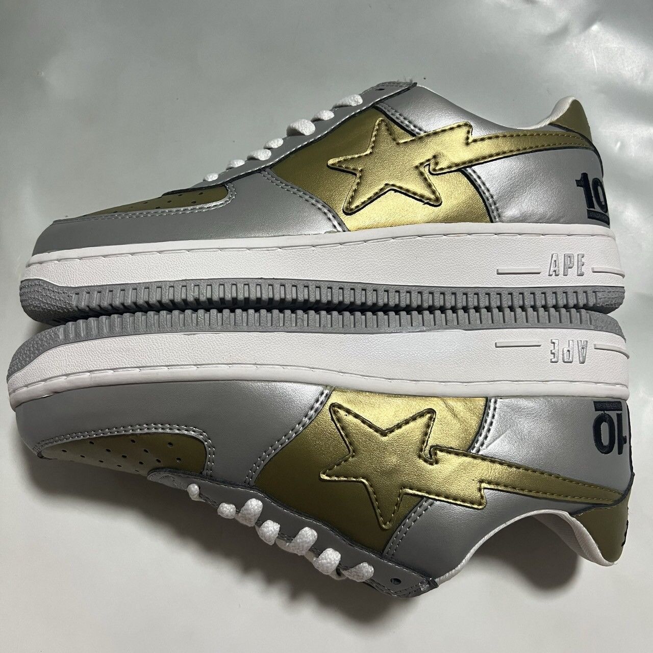 Bape 2003 BAPE sta 10 anniversary silver/gold leather Size US 9 / EU 42 - 3 Thumbnail