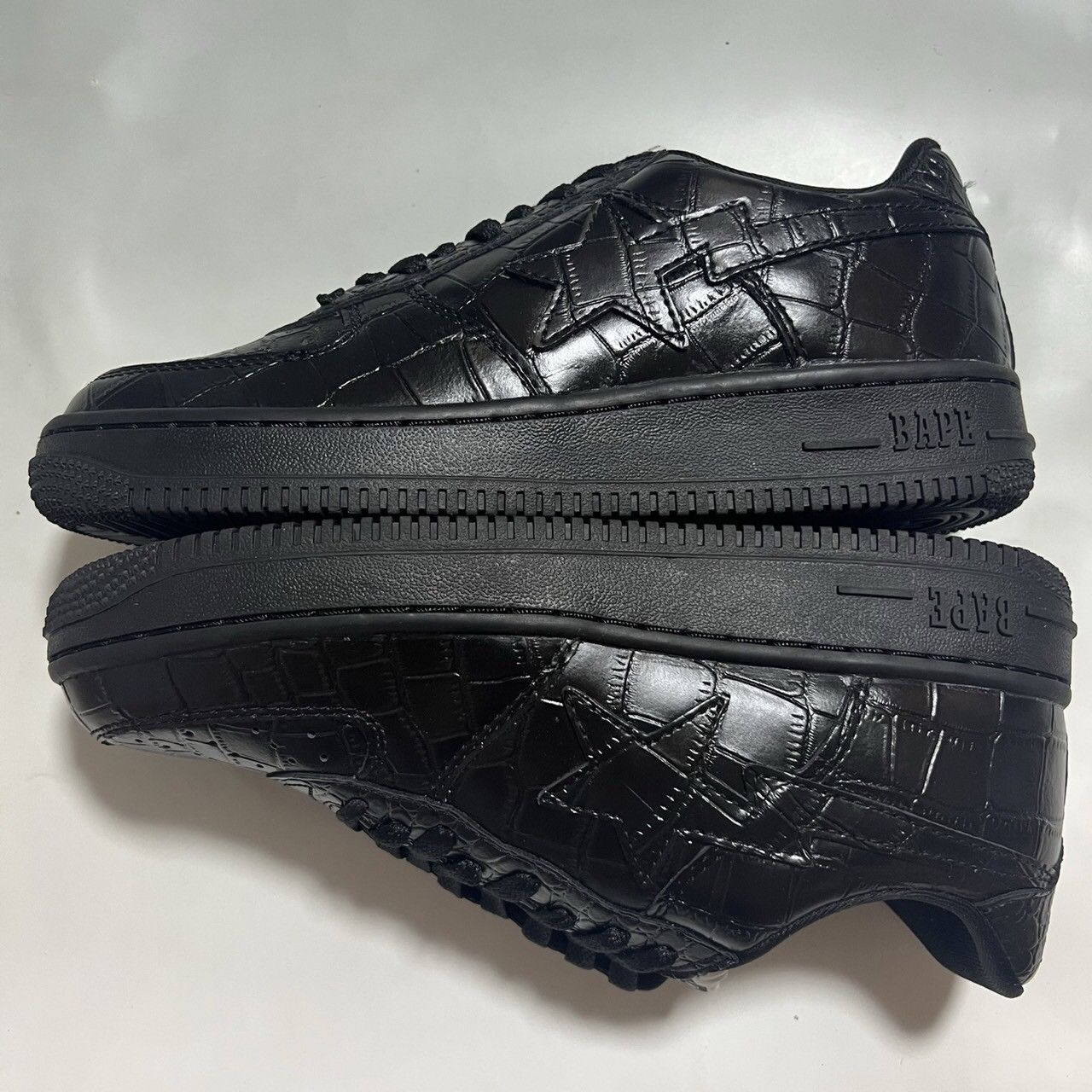 Bape 2009 BAPE Sta crocodile emboss black leather Size US 8.5 / EU 41-42 - 4 Thumbnail