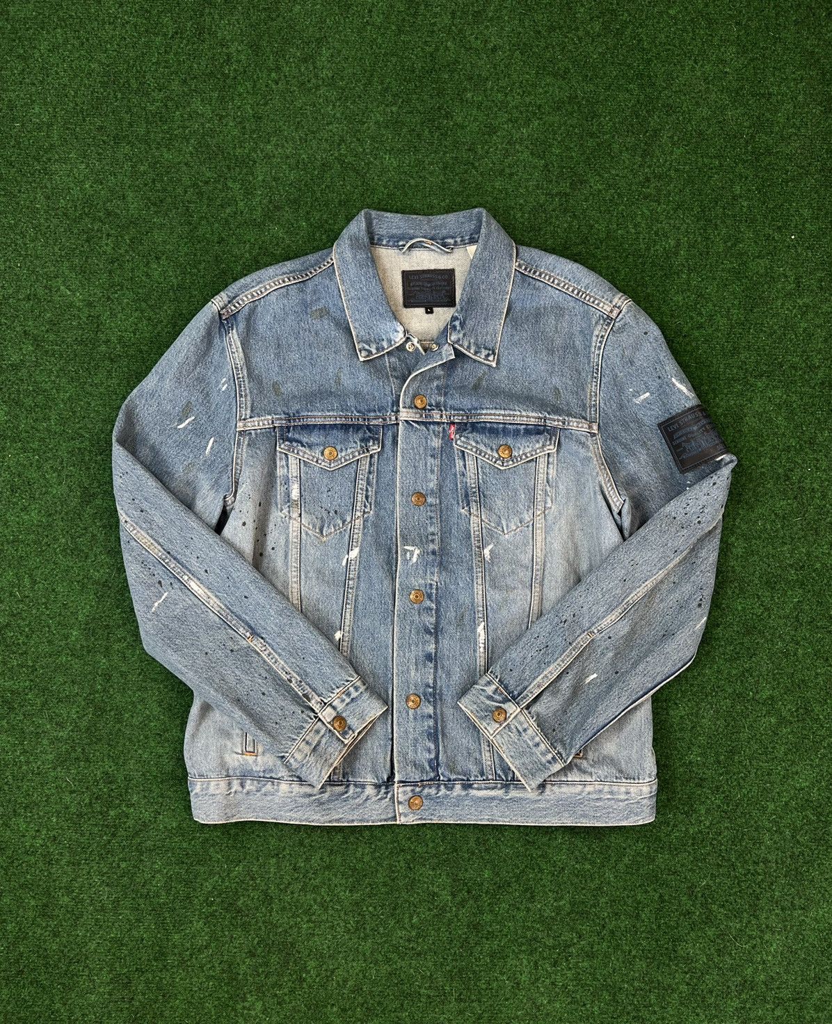 image of Kith x Levis Mitchell Paint Splatter Jacket Medium Blue, Men's (Size Large)