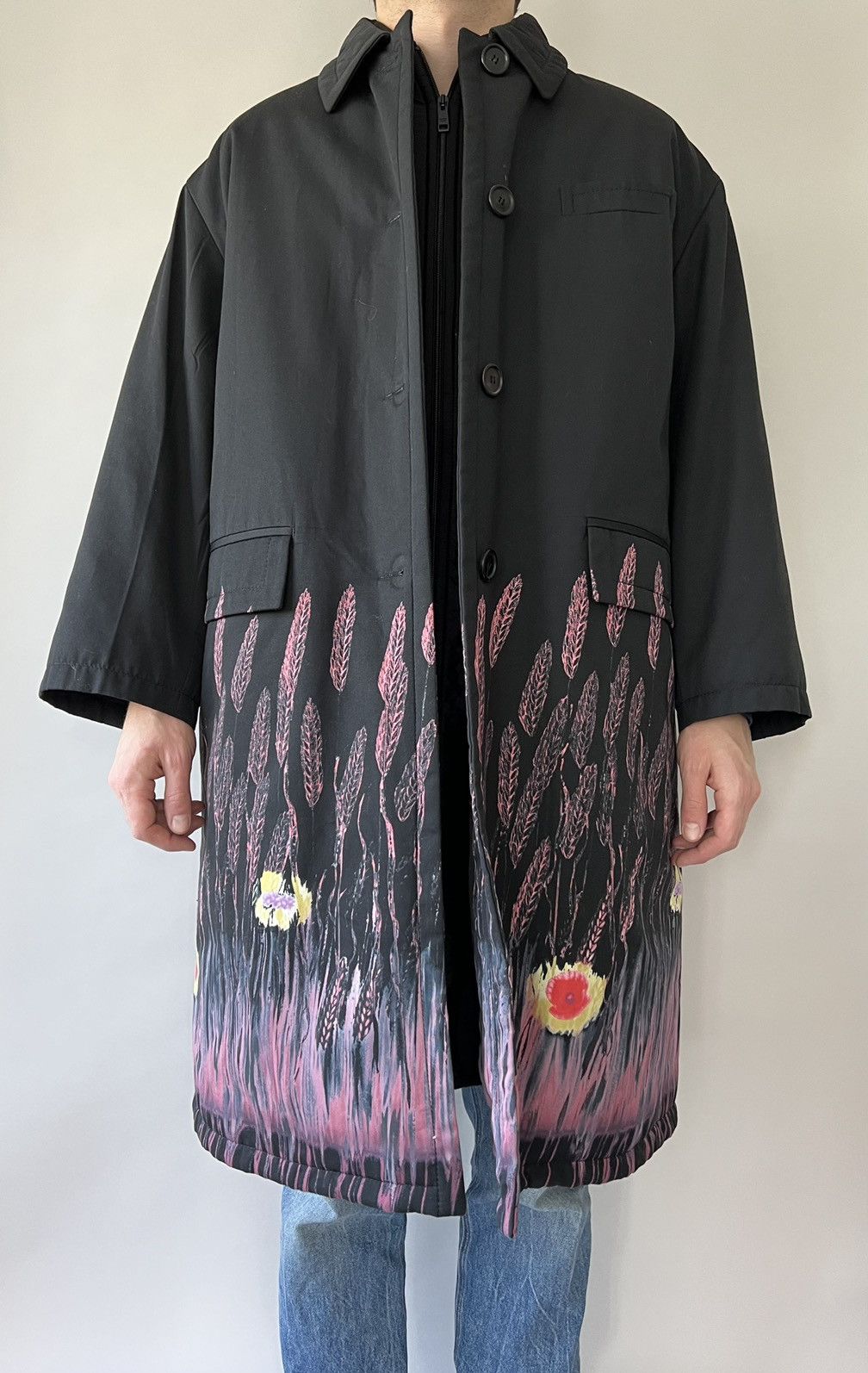 image of Runway 2 In 1 Prada Fw18 Printed Double Layer Jacket in Black, Men's (Size Medium)