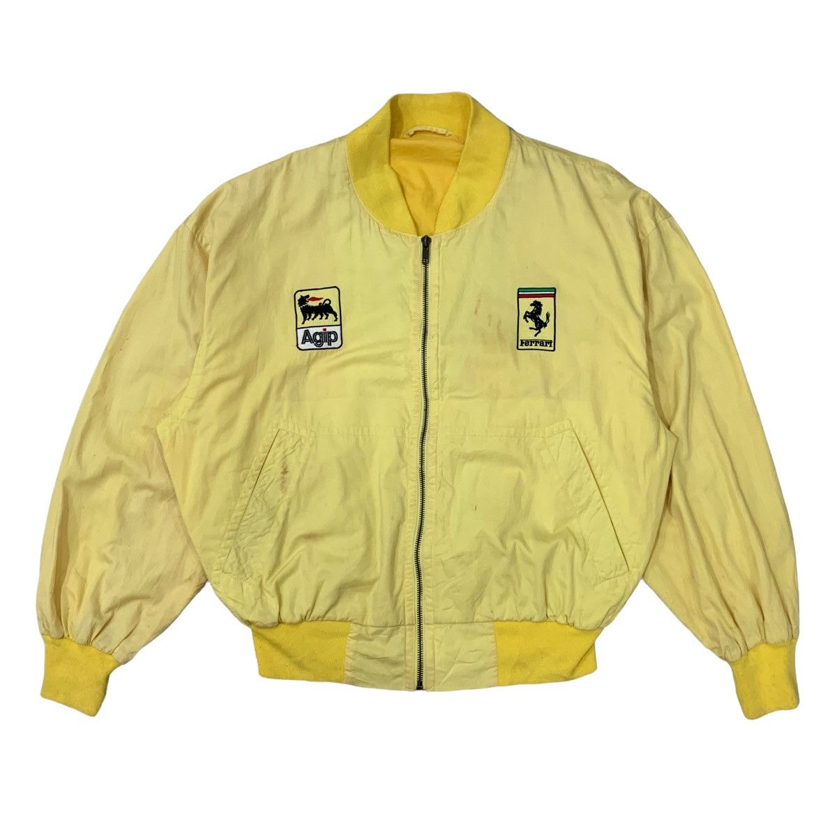 image of Vintage Ferrari Agip Formula One Racing Team Jacket in Yellow, Men's (Size Small)