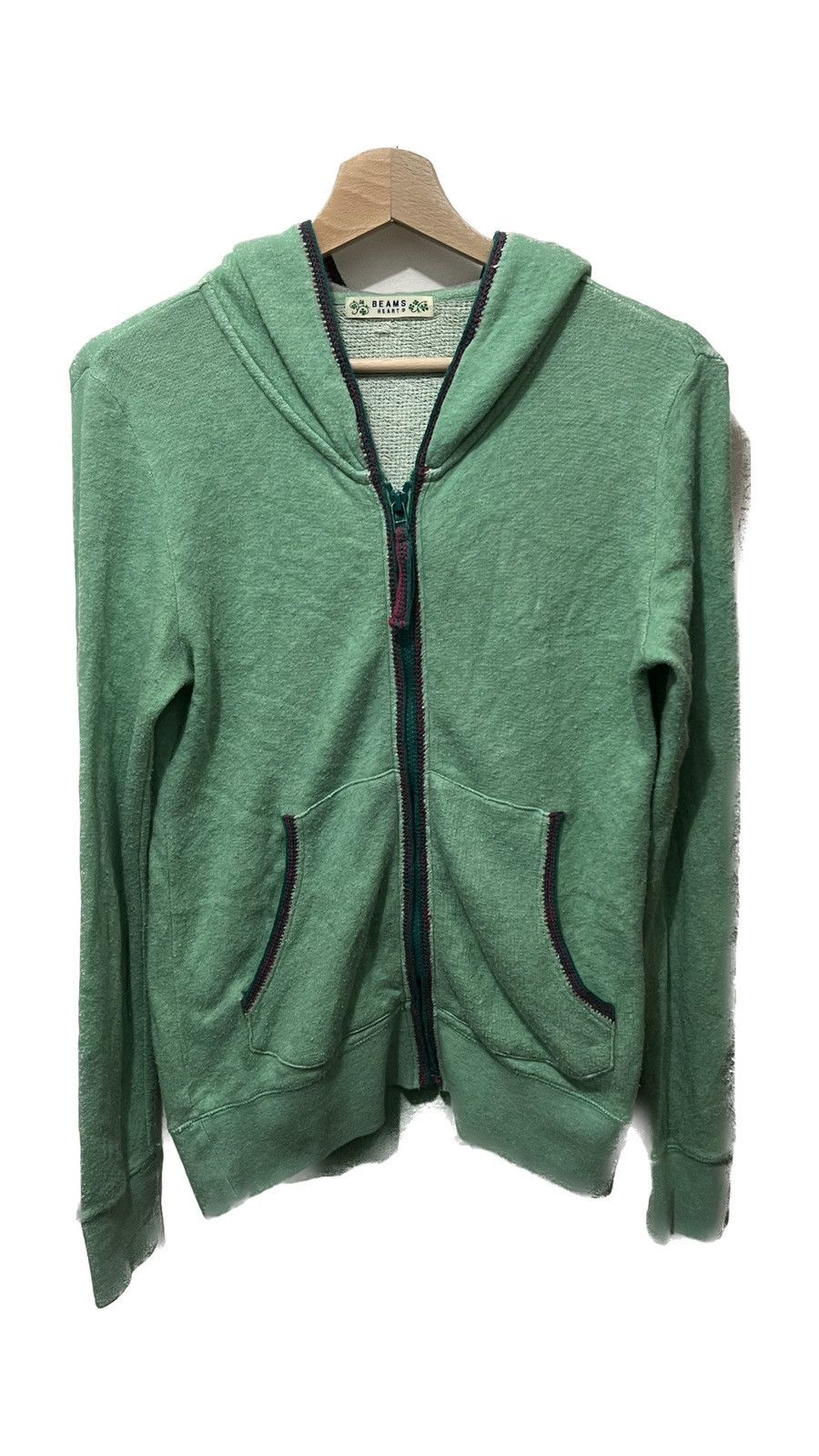 image of Beams Plus Beams Heart Knitted Hoodie in Pistachio, Men's (Size Small)