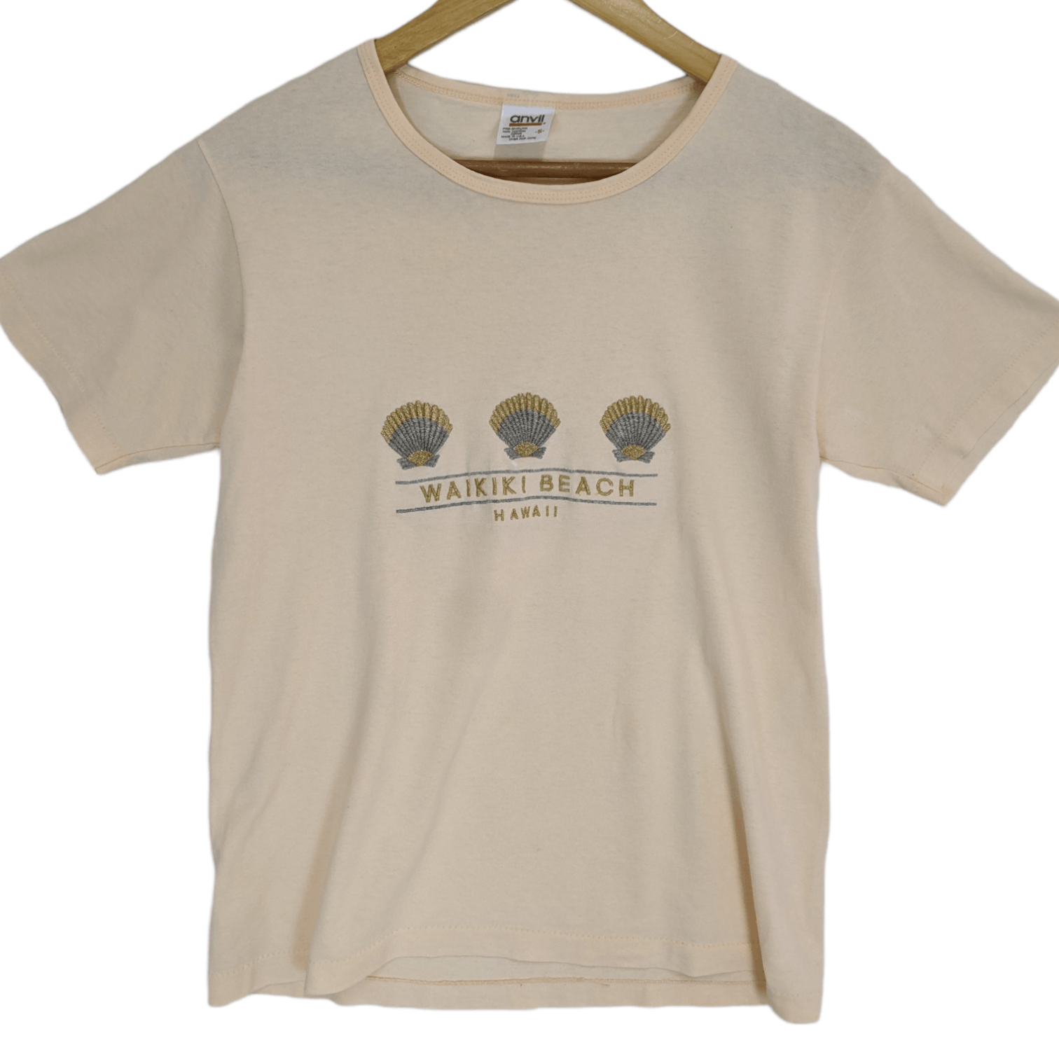 Anvil × Vintage 90's ANVIL Wakiki Beach Hawaii T-Shirt Single Stitches Size S / US 4 / IT 40 - 2 Thumbnail