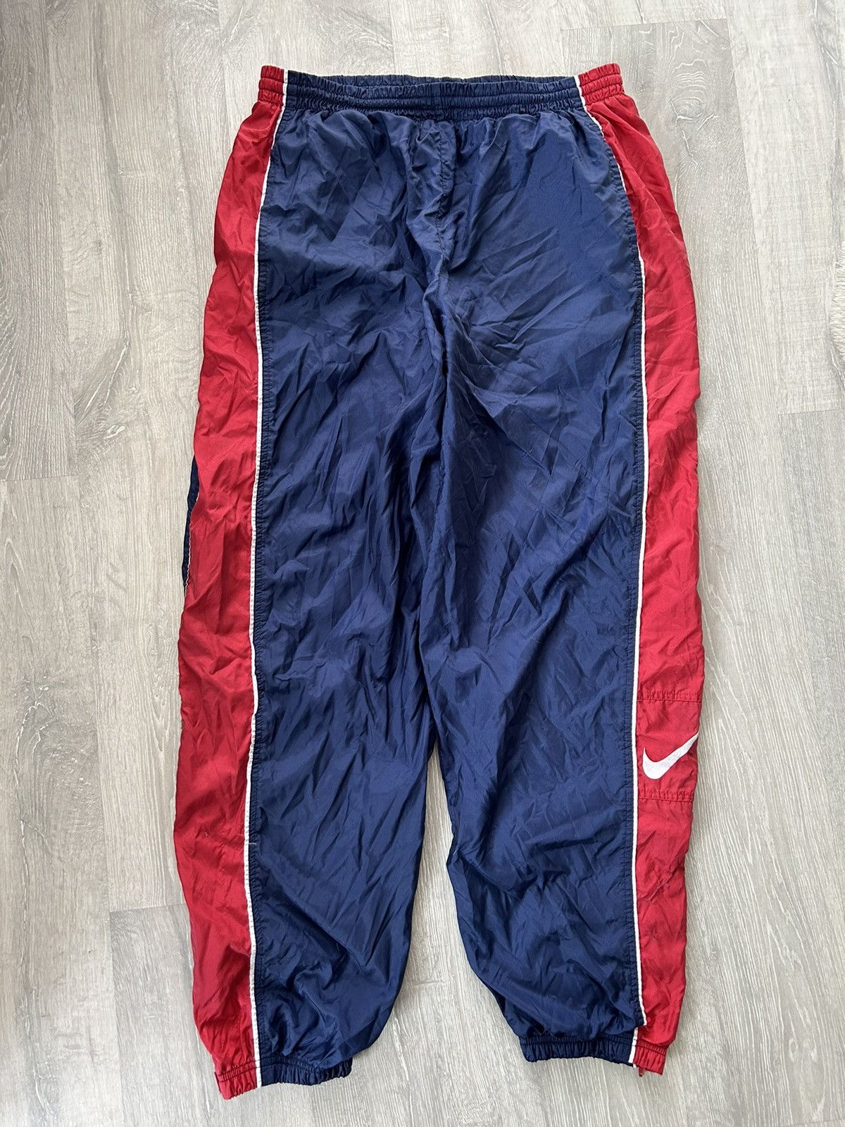 Nike track pants big swoosh vintage 90s red navy PSG Barca