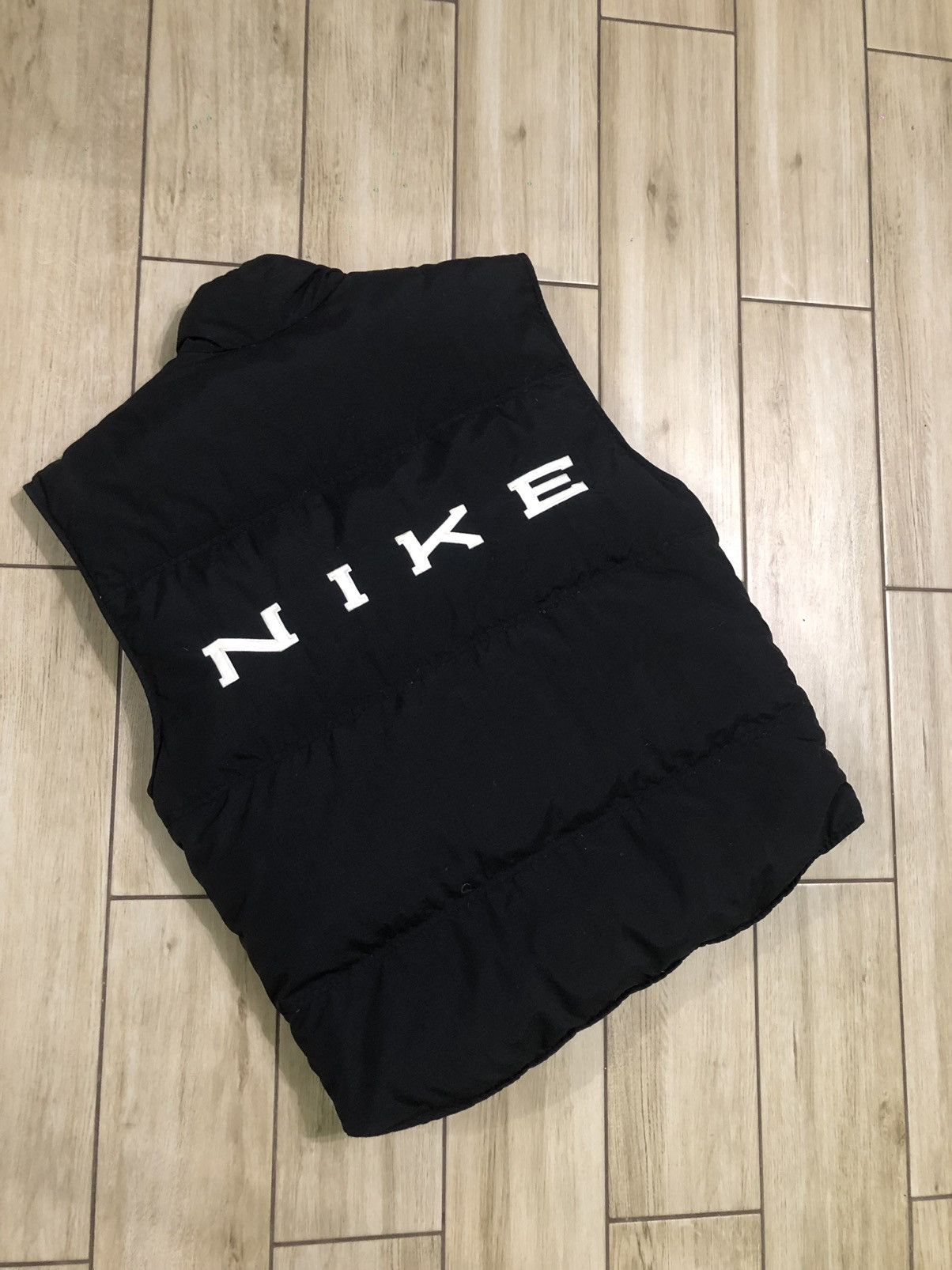 image of Reversible Vintage Nike Down Puffer Vest Big Logo in Black, Men's (Size Medium)