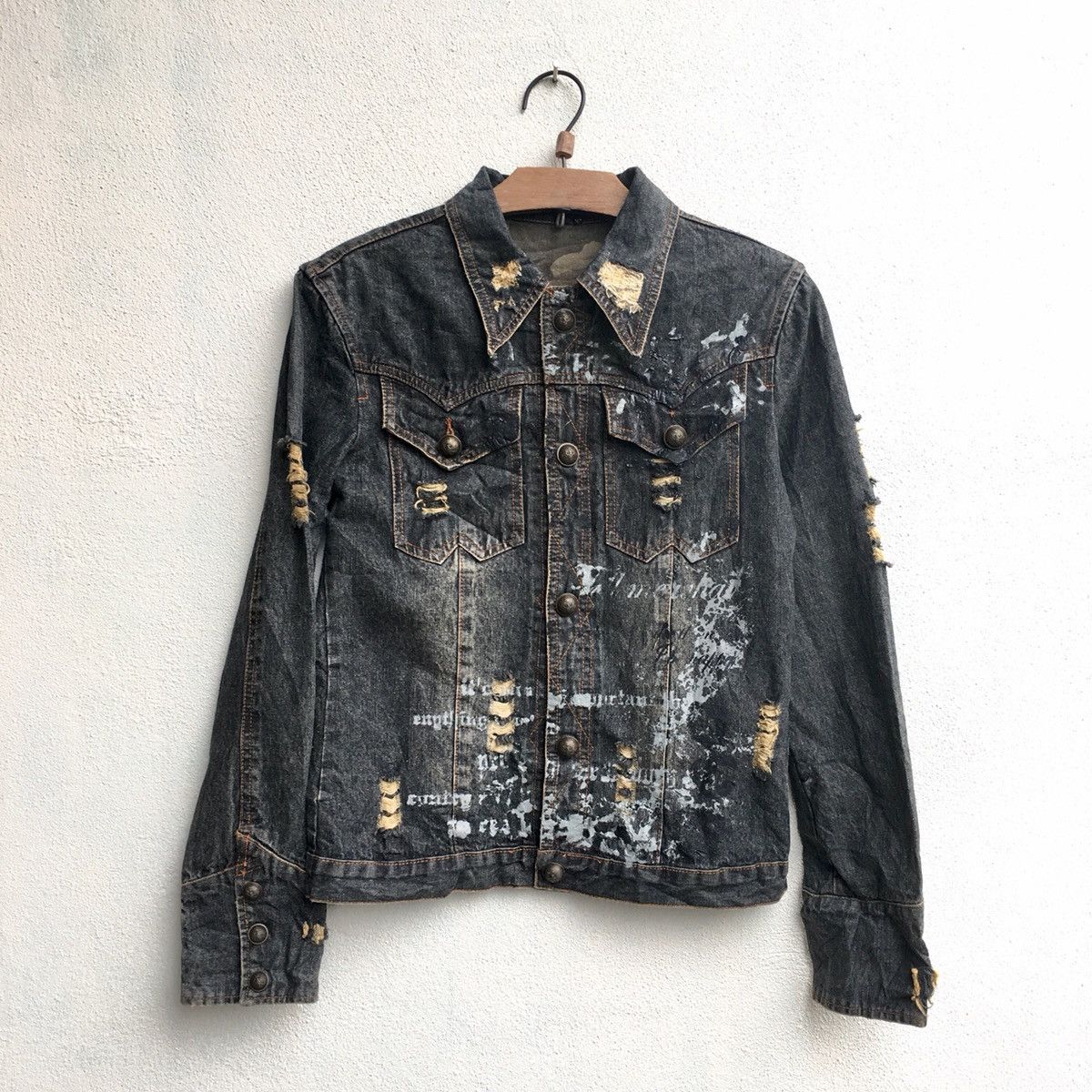 image of 20471120 x Attic In The Attic Trucker Denim Distressed Painter Jacket in Faded Black (Size Small)