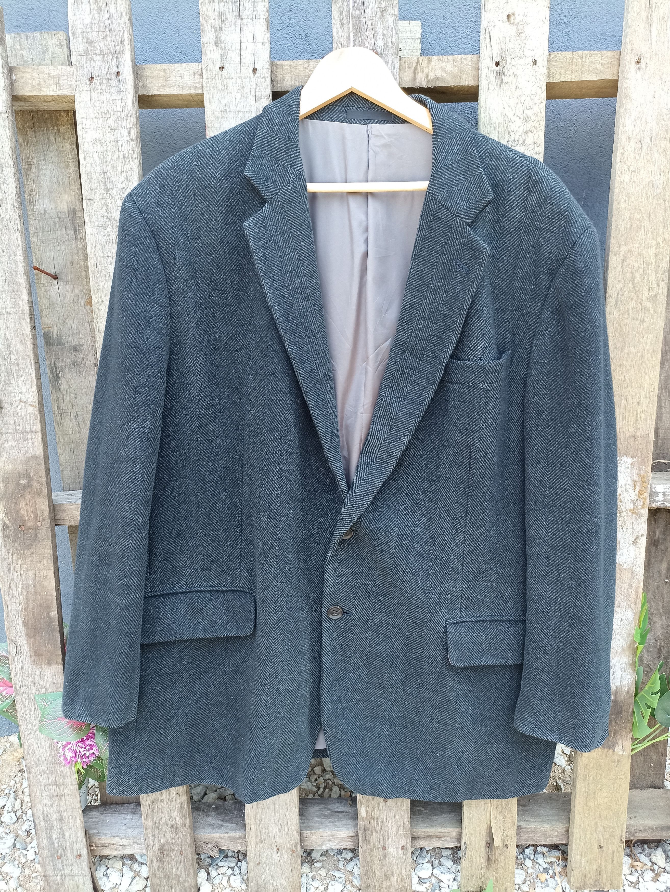 Image of Vintage Burberry London Wool Blazer in Gray Black, Men's (Size XL)