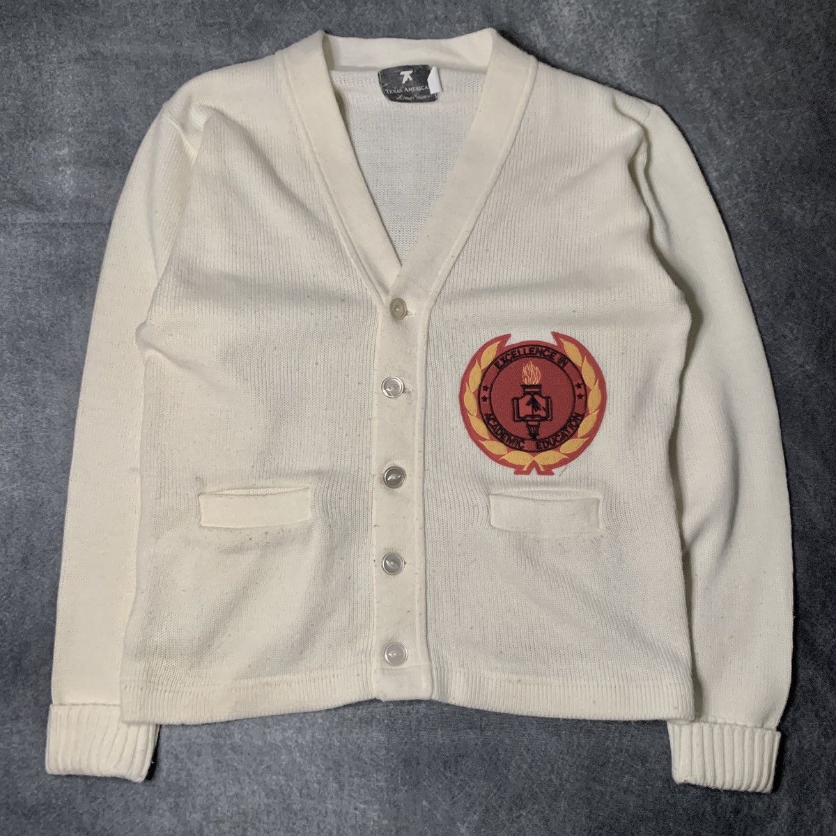 Vintage 1970s Natural Varsity Cardigan Size US XL / EU 56 / 4 - 1 Preview