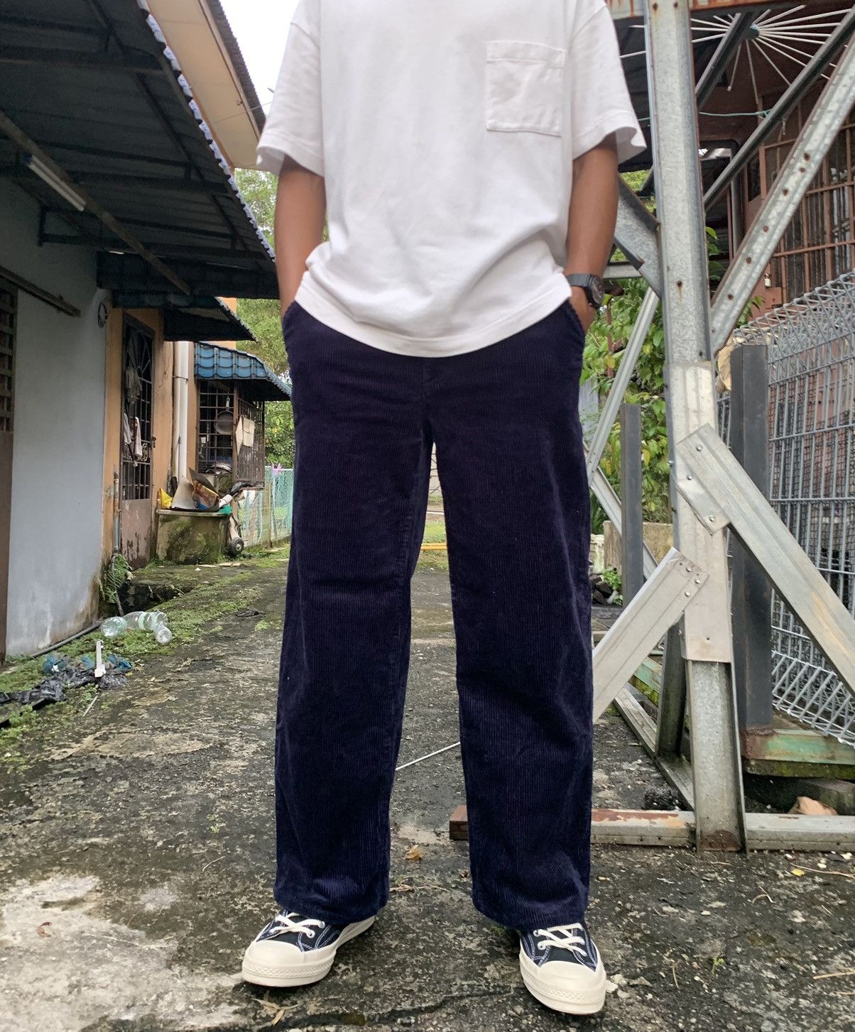 Uniqlo UNIQLO INES DE LA FRESSANGE PARIS BLUE CORDUROY BAGGY PANTS Size US 30 / EU 46 - 1 Thumbnail