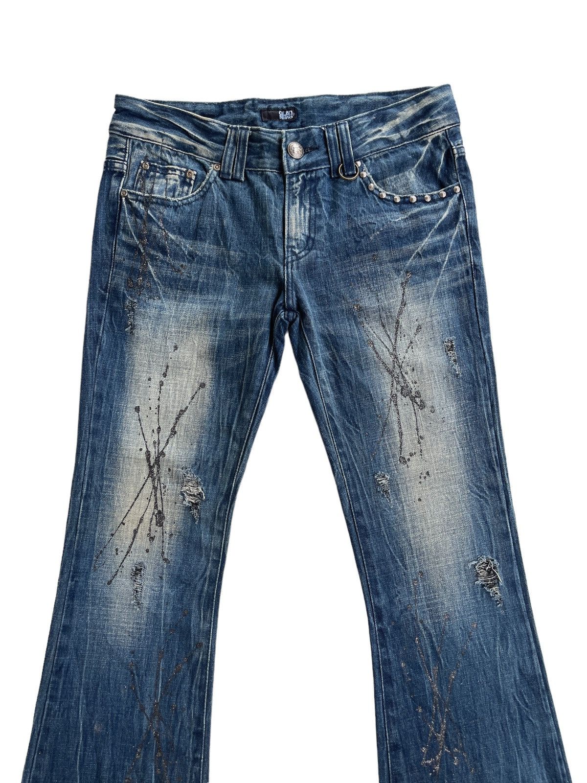Japanese Brand Glad News LGB Punk Paint Splatted Studded Flare Denim Size US 31 - 5 Thumbnail