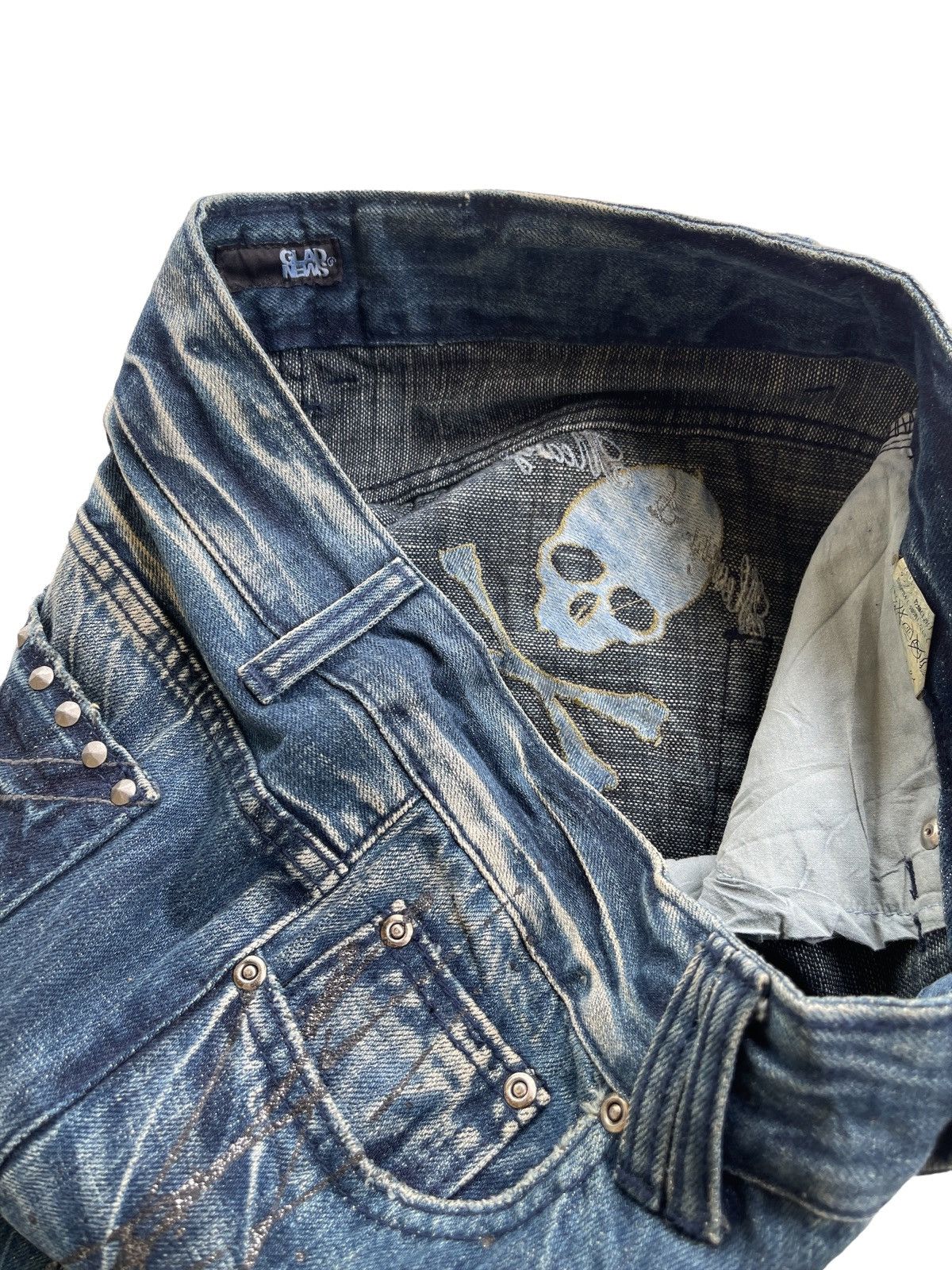 Japanese Brand Glad News LGB Punk Paint Splatted Studded Flare Denim Size US 31 - 11 Thumbnail