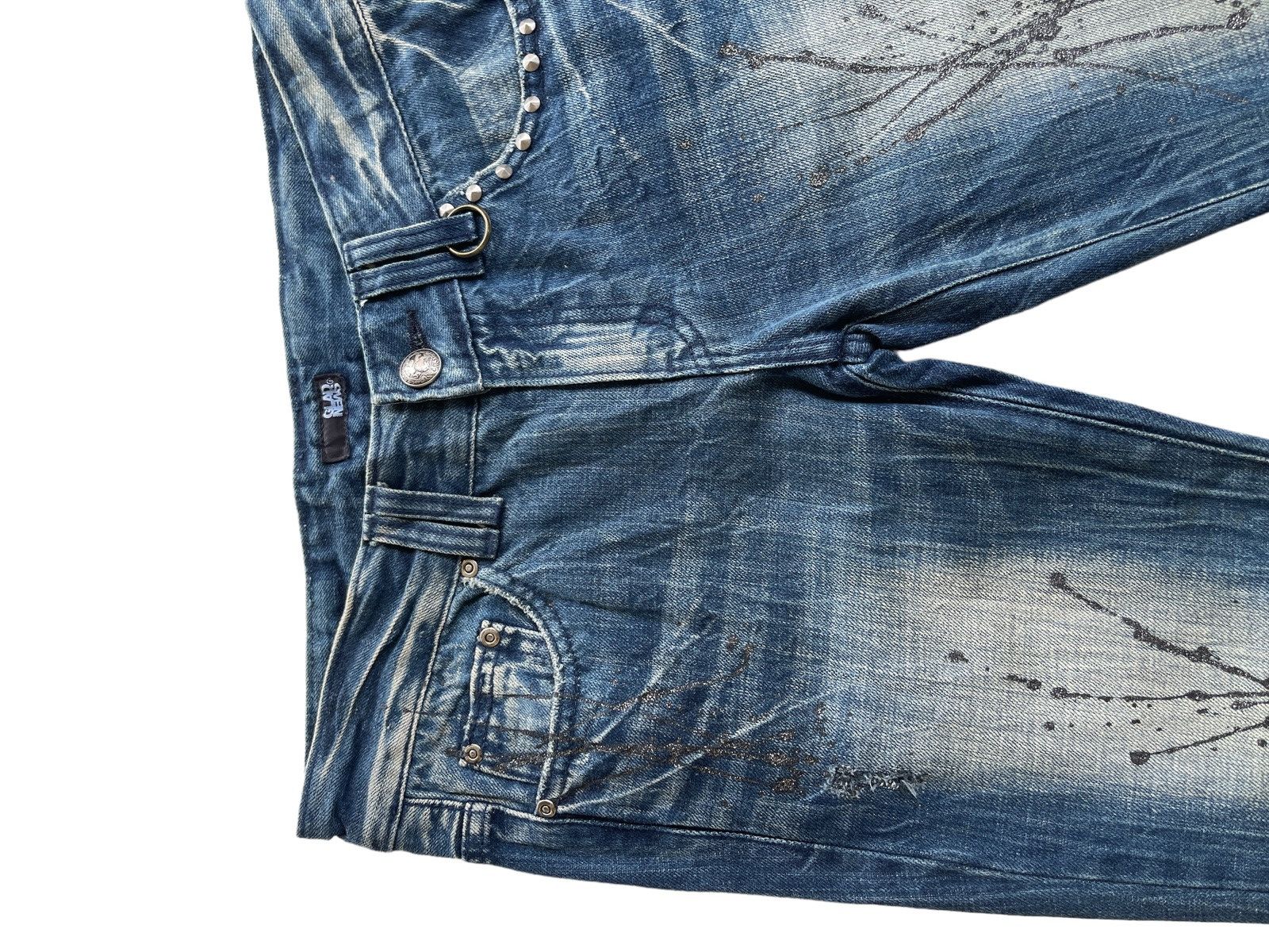 Japanese Brand Glad News LGB Punk Paint Splatted Studded Flare Denim Size US 31 - 9 Thumbnail