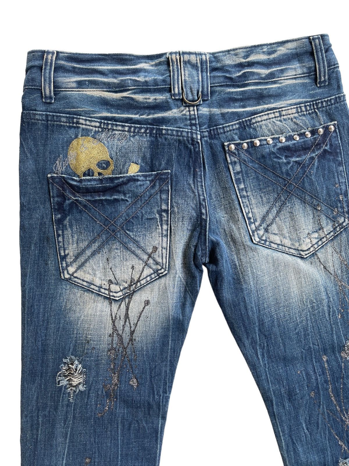 Japanese Brand Glad News LGB Punk Paint Splatted Studded Flare Denim Size US 31 - 7 Thumbnail