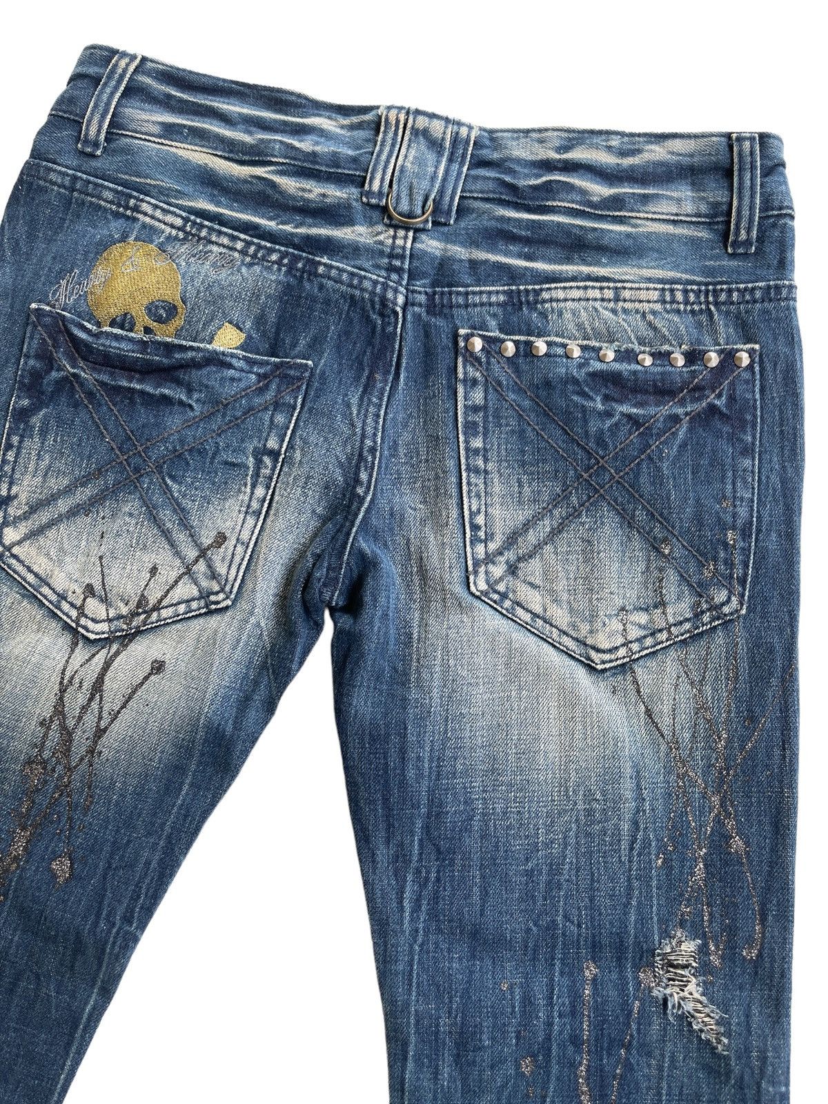 Japanese Brand Glad News LGB Punk Paint Splatted Studded Flare Denim Size US 31 - 10 Thumbnail