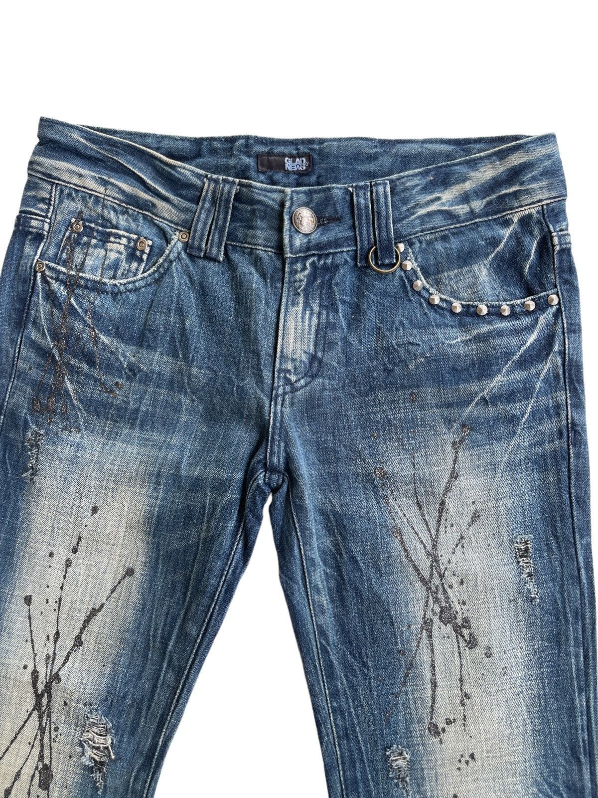 Japanese Brand Glad News LGB Punk Paint Splatted Studded Flare Denim Size US 31 - 8 Thumbnail