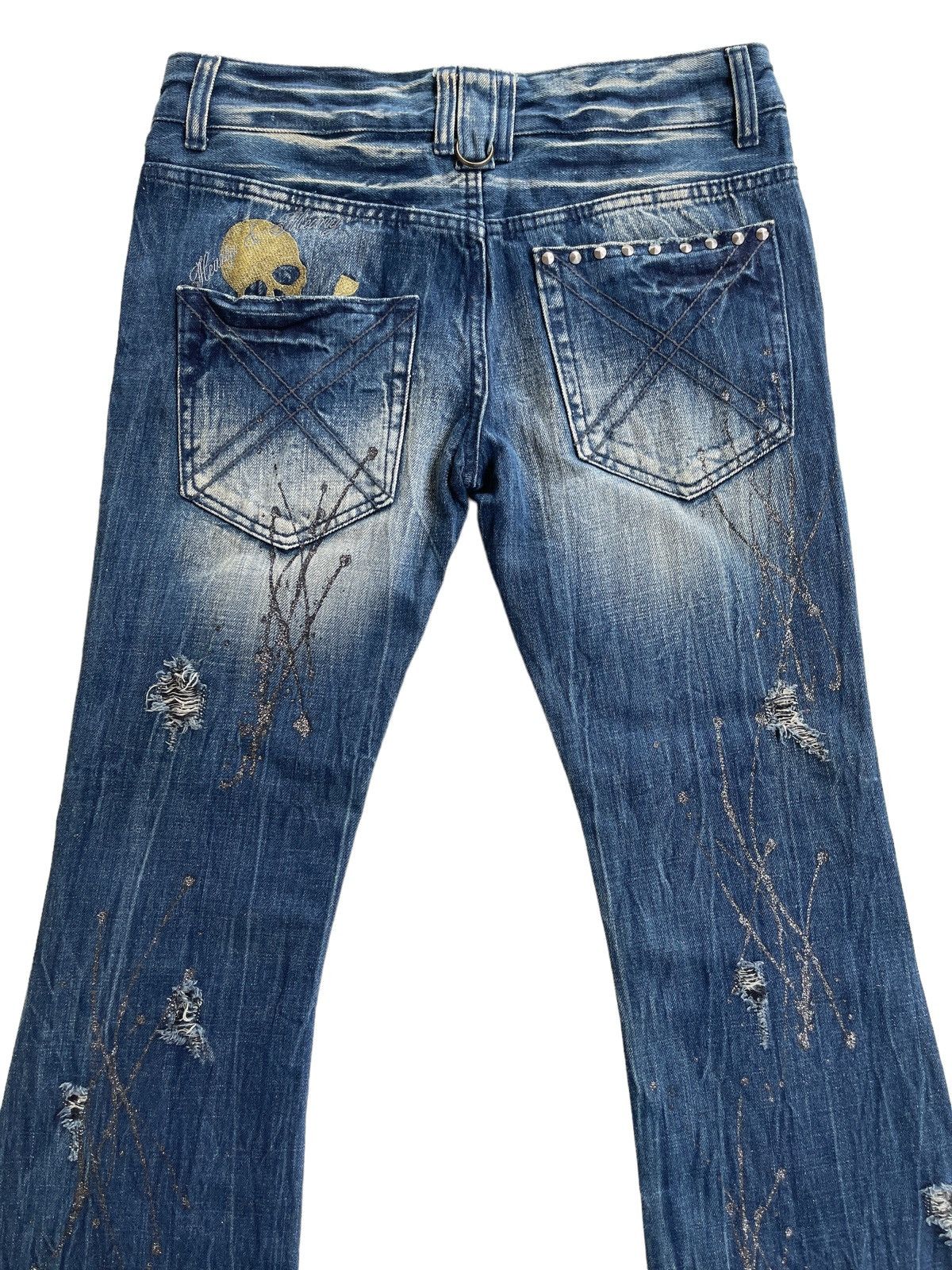 Japanese Brand Glad News LGB Punk Paint Splatted Studded Flare Denim Size US 31 - 6 Thumbnail