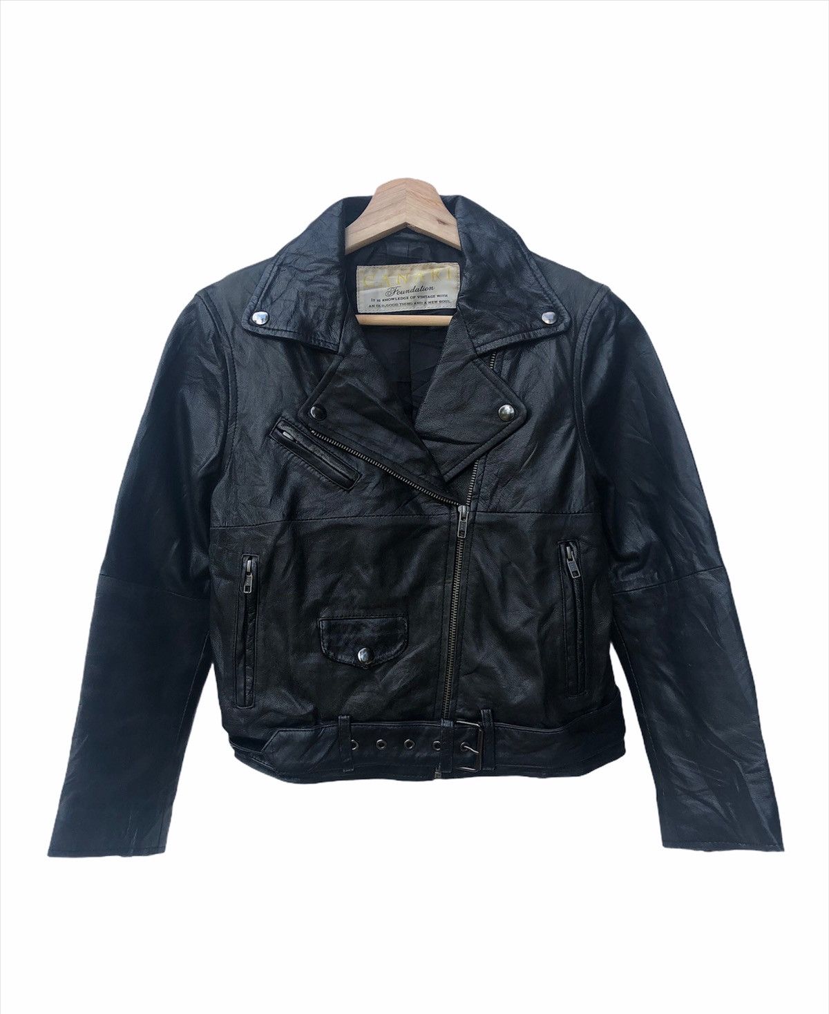 image of Genuine Leather x Leather Jacket Canari Double Collar Jacket in Black, Women's (Size Medium)
