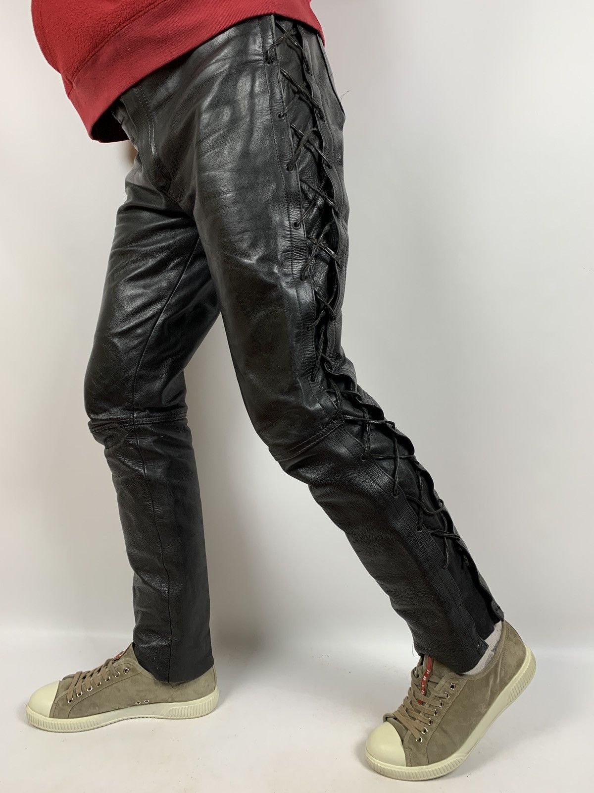 Vintage Vintage Real Leather Biker Motorcycle Lace Up Travis Pants Size US 32 / EU 48 - 2 Thumbnail