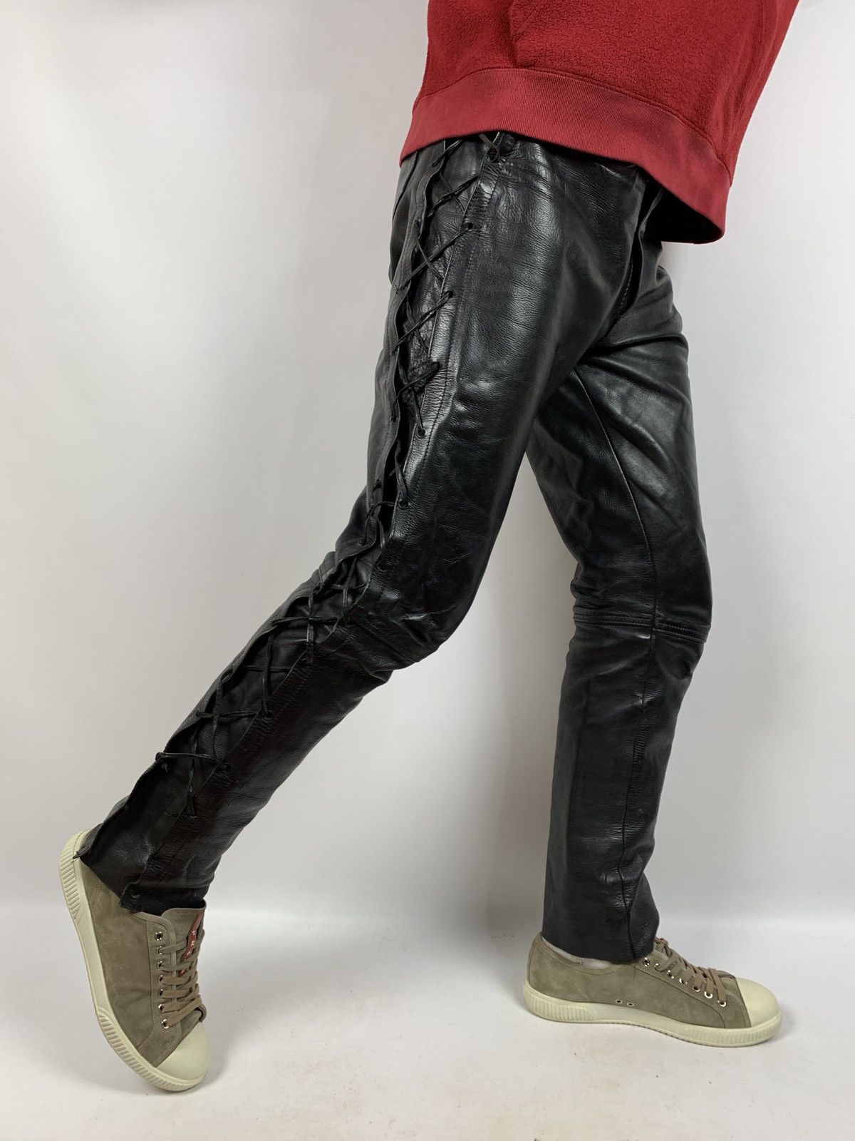 Vintage Vintage Real Leather Biker Motorcycle Lace Up Travis Pants Size US 32 / EU 48 - 3 Thumbnail