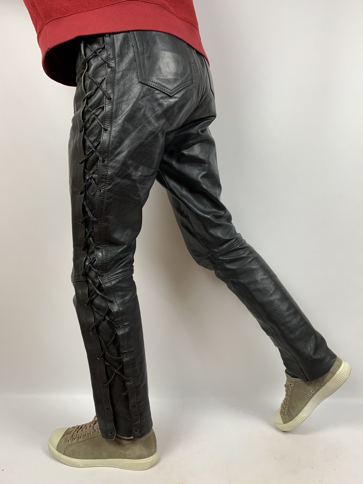 Vintage Real Leather Biker Motorcycle Lace Up Travis Pants