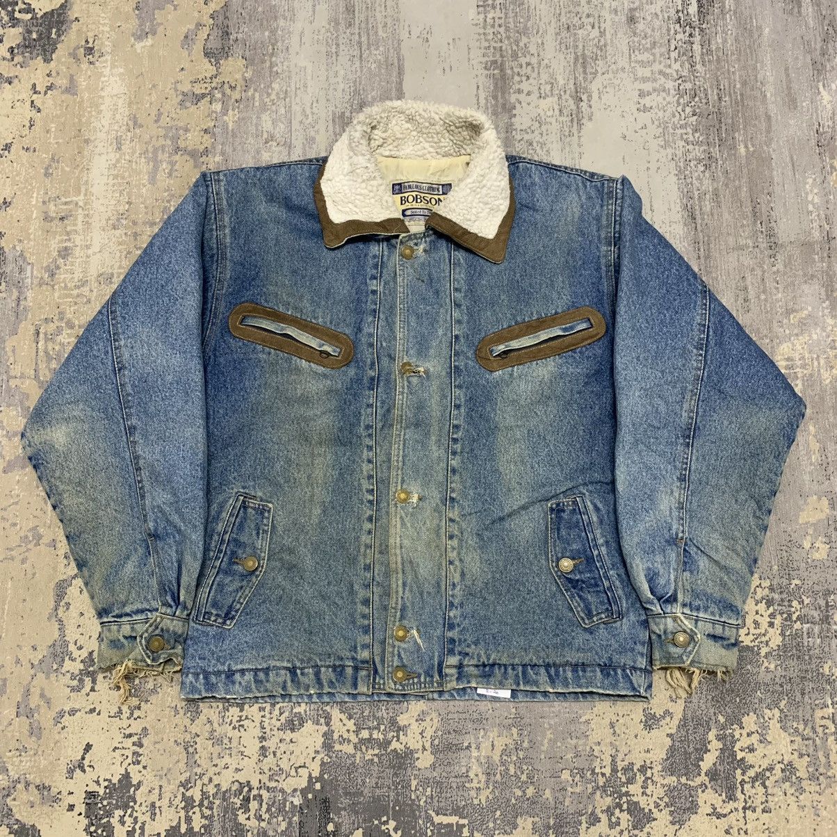 Distressed Sherpa Jacket Vintage Bobson Distressed Denim Sherpa Jacket