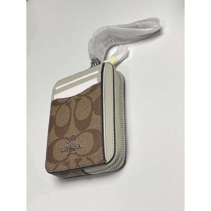 Coach Coach Zip Card Case In Signature Canvas Silver/Khaki/Light Grailed
