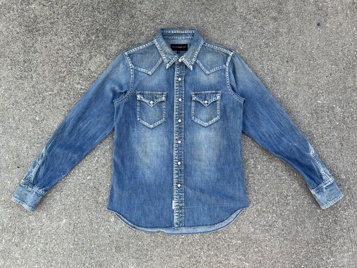A Vontade Japan Distressed Fade Denim Western Shirt