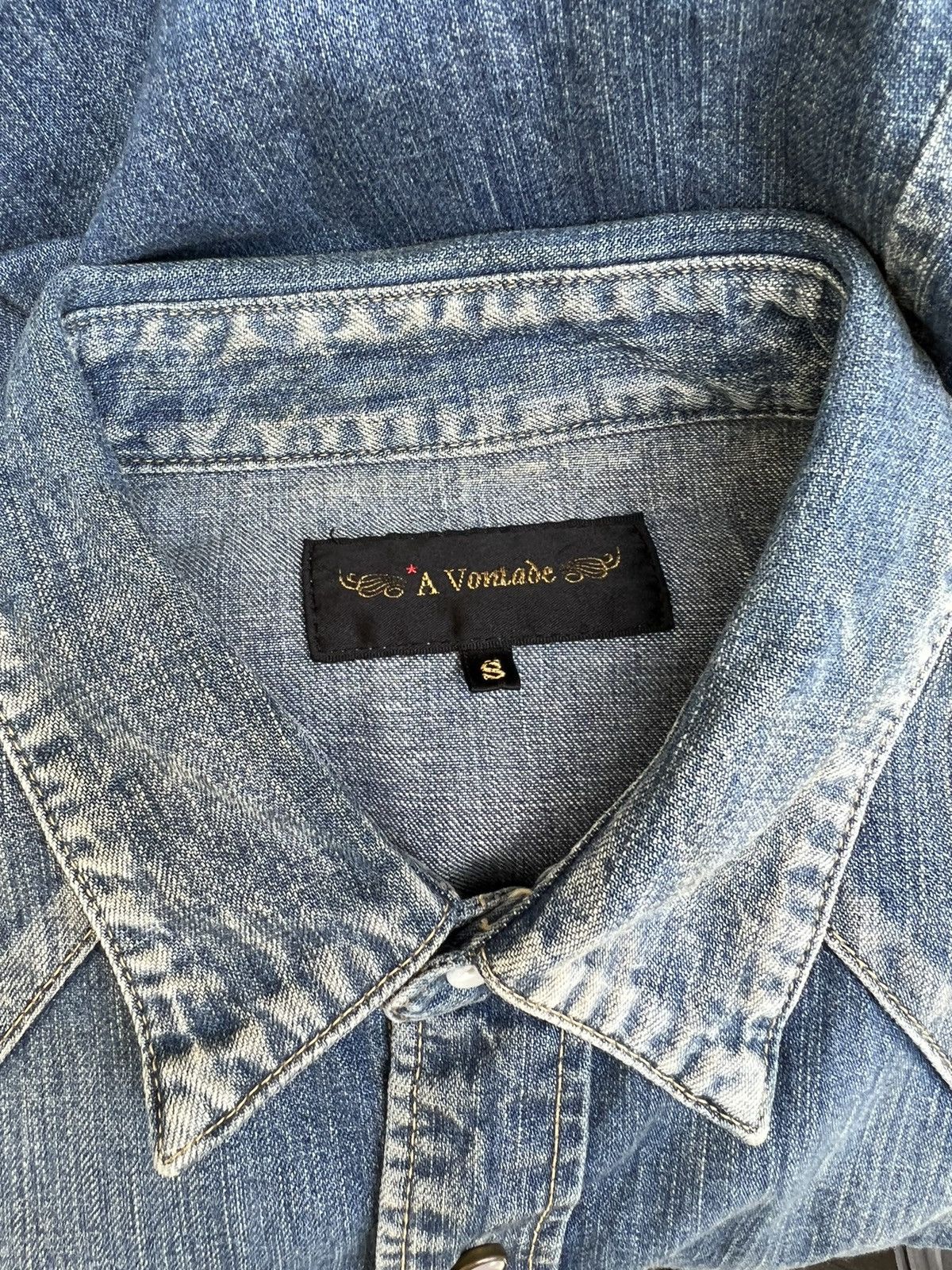 *A VONTADE A Vontade Japan Distressed Fade Denim Western Shirt Size US S / EU 44-46 / 1 - 12 Thumbnail