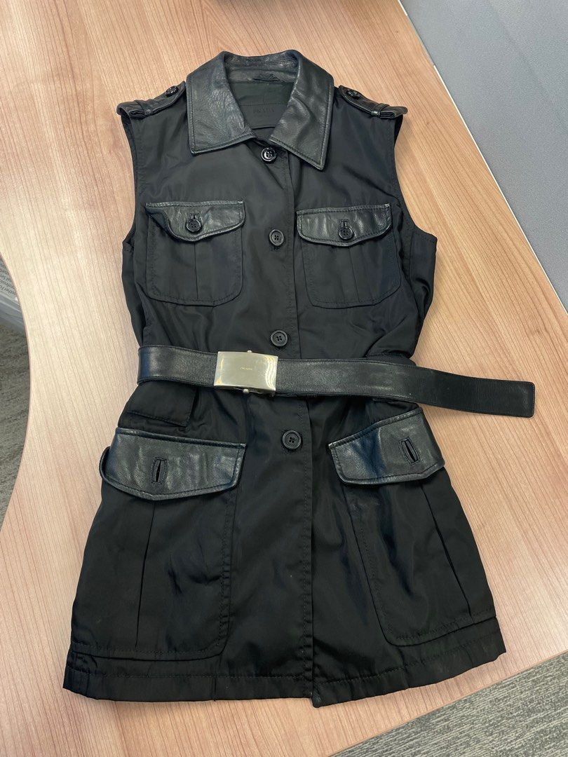 Prada Prada Nylon Leather Black Belted Buckle Vest Size S / US 4 / IT 40 - 1 Thumbnail