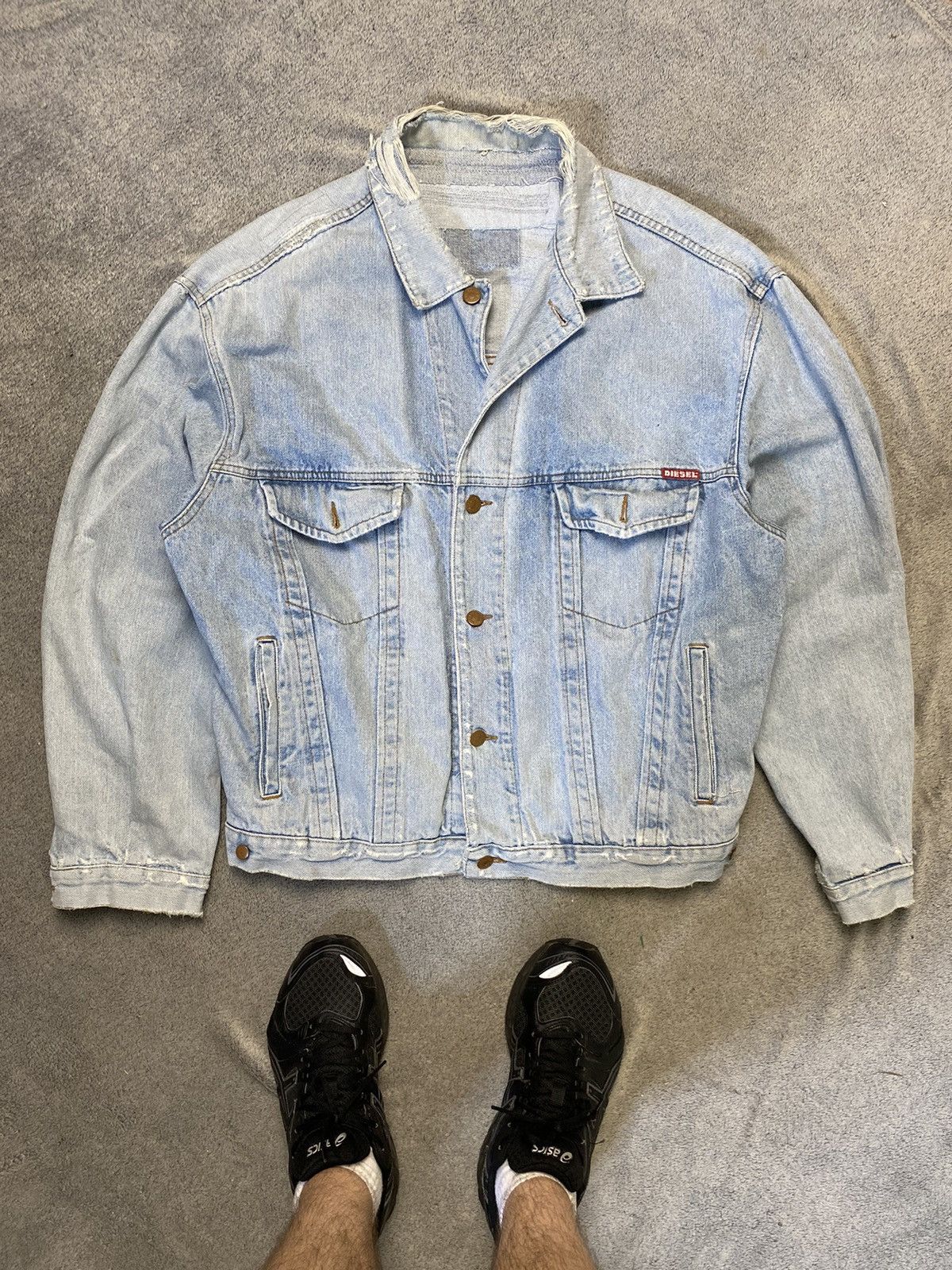 image of Y2K Diesel Distressed Denim Jacket in Blue, Men's (Size XL)