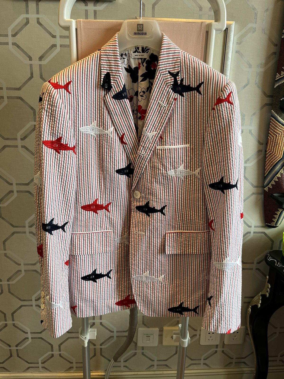 shark embroidery blazer