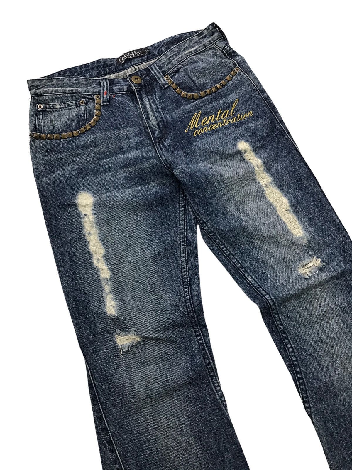 Hysteric Glamour × If Six Was Nine Flare Jeans😎Euphuistic Twist Studded Distressed Denim Pants Size US 31 - 4 Thumbnail