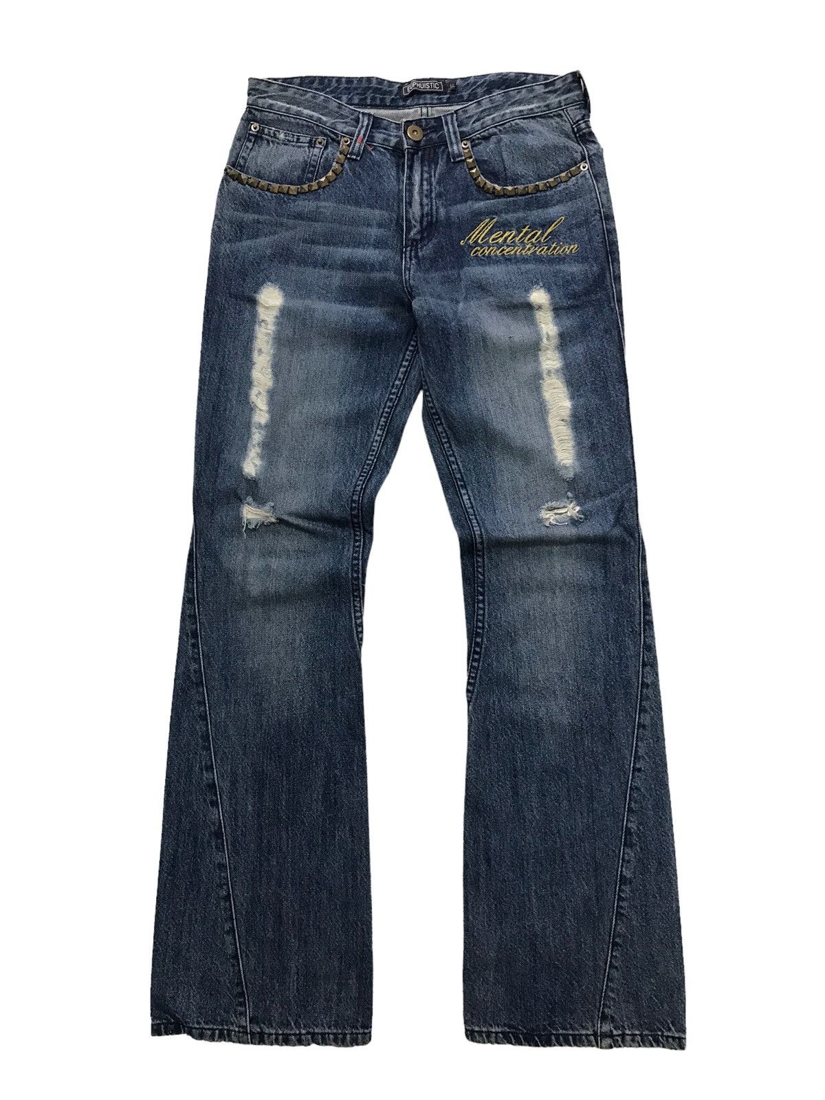 Hysteric Glamour × If Six Was Nine Flare Jeans😎Euphuistic Twist Studded Distressed Denim Pants Size US 31 - 1 Thumbnail
