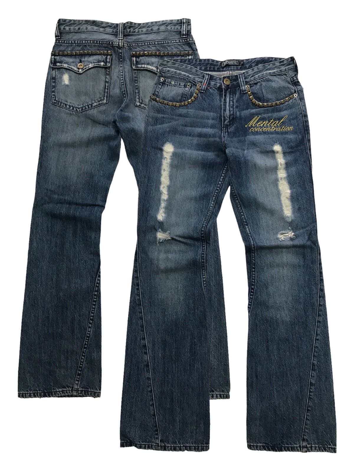 Hysteric Glamour × If Six Was Nine Flare Jeans😎Euphuistic Twist Studded Distressed Denim Pants Size US 31 - 2 Thumbnail