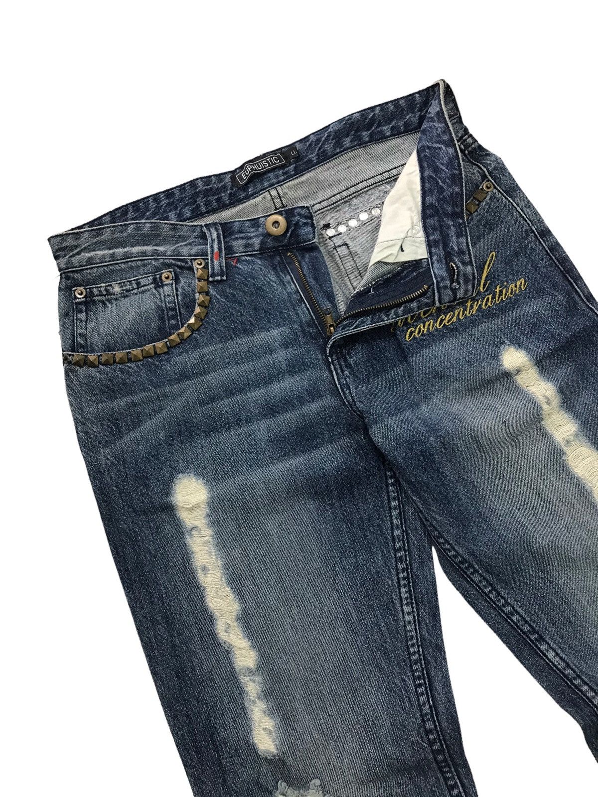 Hysteric Glamour × If Six Was Nine Flare Jeans😎Euphuistic Twist Studded Distressed Denim Pants Size US 31 - 5 Thumbnail