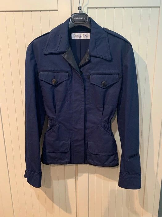 image of Dior Fw'17 Jacket Military Leather Detailed in Navy, Women's (Size Medium)