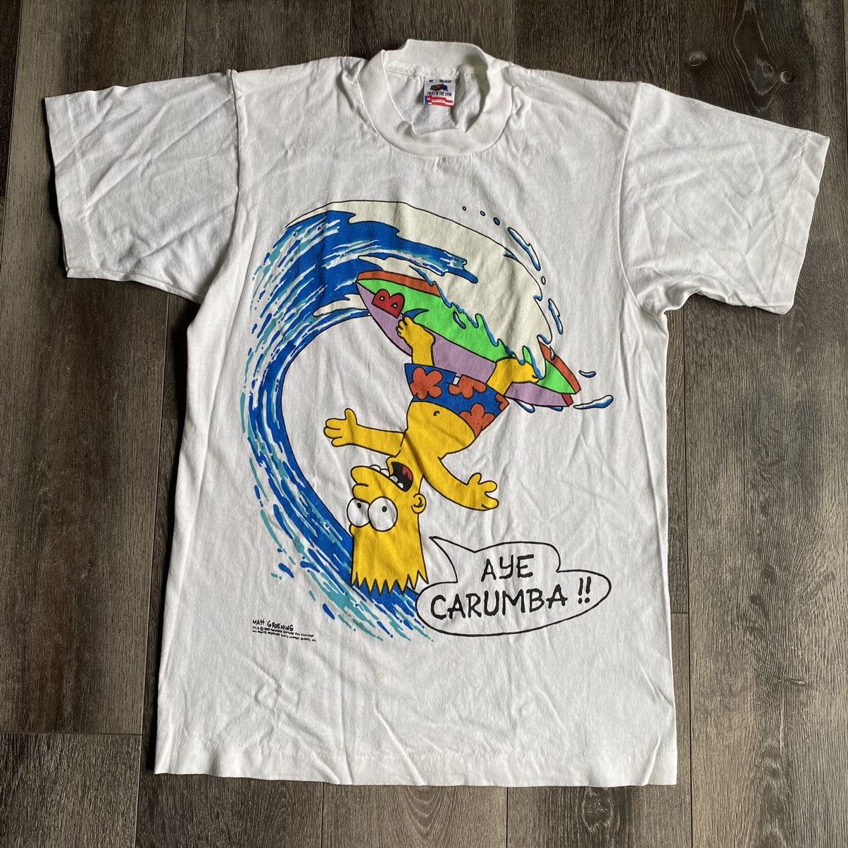 The Simpsons Rare Vintage 1989 Bart Simpson Aye Carumba! Graphic Logo Tee Size US M / EU 48-50 / 2 - 1 Thumbnail