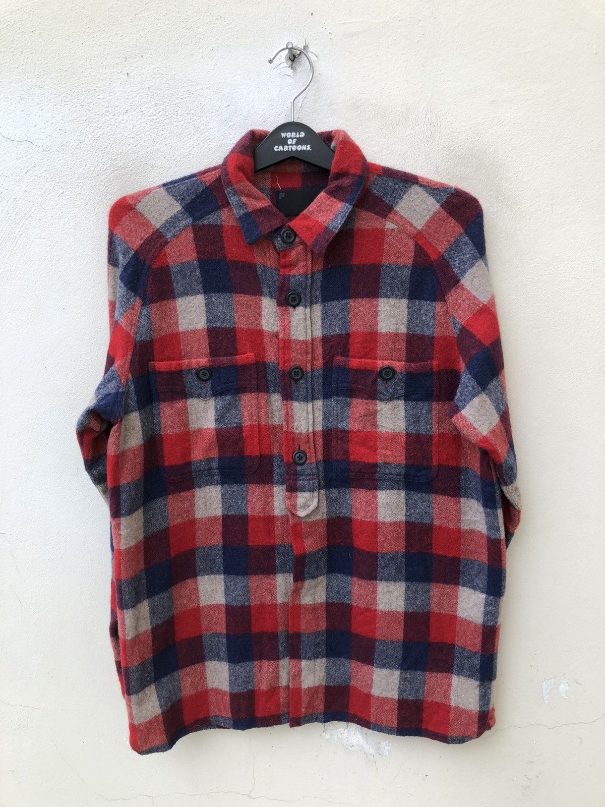Japanese Brand PHABL JAPAN Double Pocket Checks Wool Flannel Shirt Size US M / EU 48-50 / 2 - 5 Thumbnail