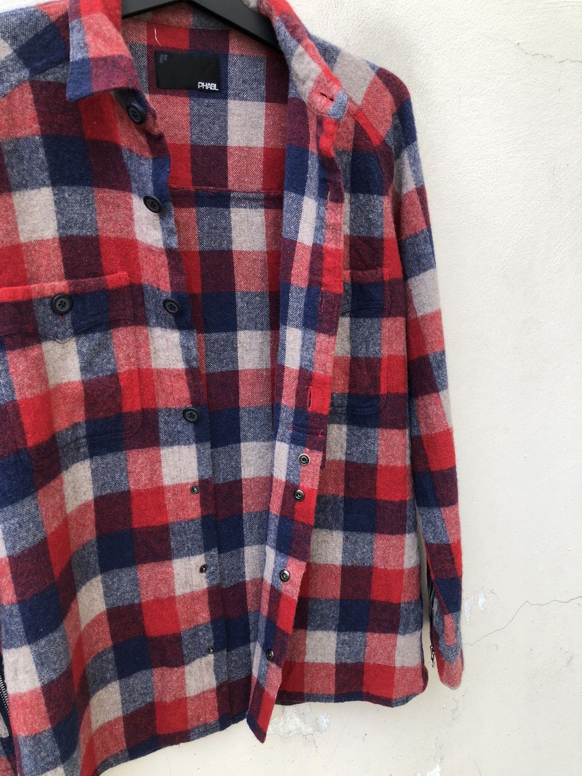 Japanese Brand PHABL JAPAN Double Pocket Checks Wool Flannel Shirt Size US M / EU 48-50 / 2 - 11 Thumbnail