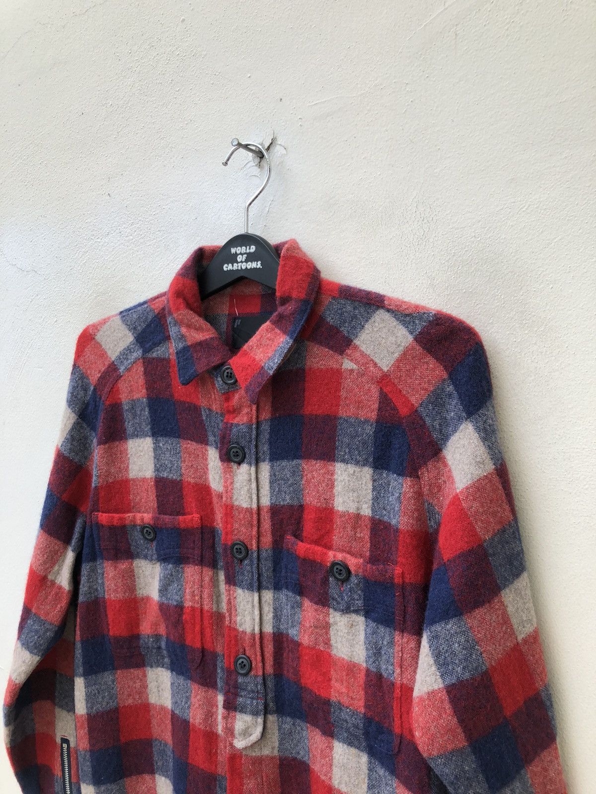 Japanese Brand PHABL JAPAN Double Pocket Checks Wool Flannel Shirt Size US M / EU 48-50 / 2 - 4 Thumbnail