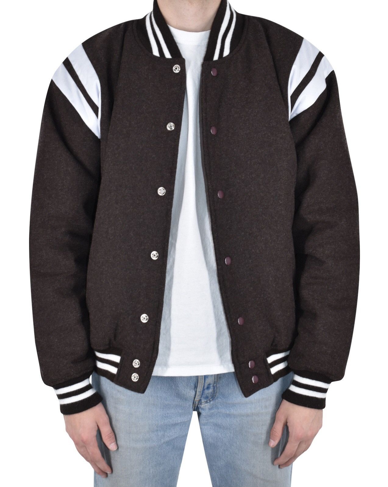 Vintage Wool Varsity Jacket Chocolate Brown Size US L / EU 52-54 / 3 - 1 Thumbnail
