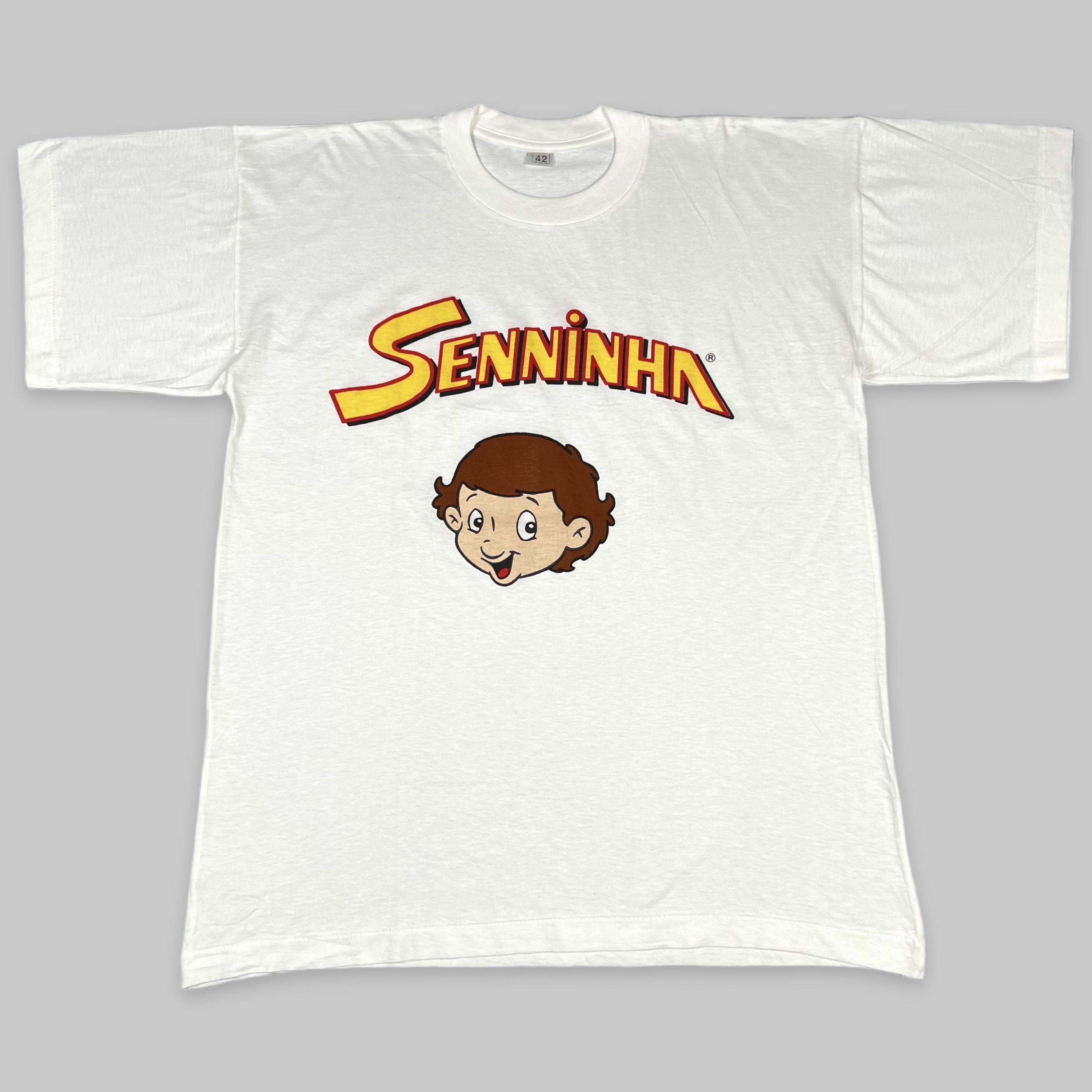 Formula 1 Vintage 90s Ayrton Senna ‘Senninha’ Comic As Worn T Shirt Size US L / EU 52-54 / 3 - 3 Thumbnail