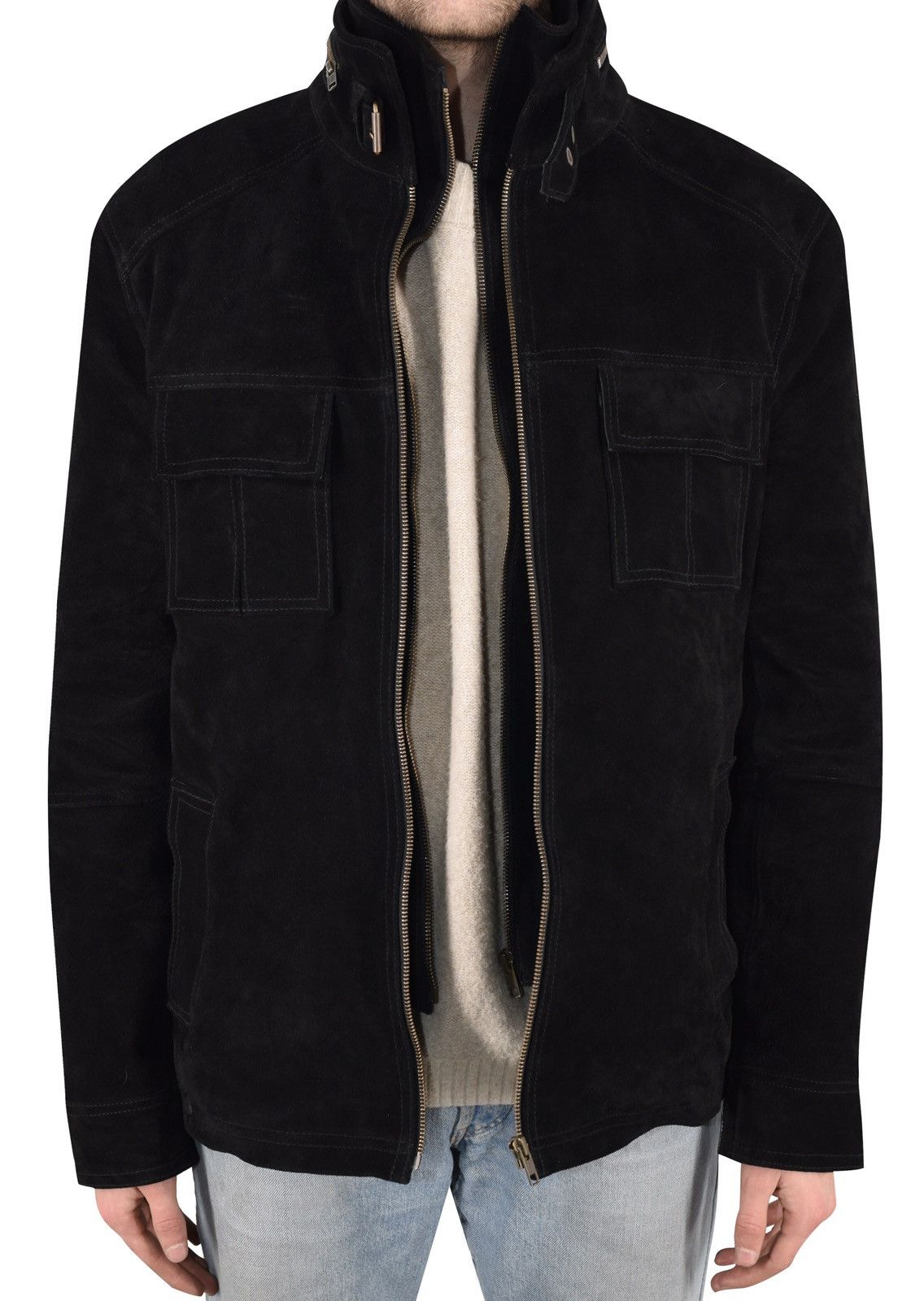 image of Leather Jacket x Vintage Zip Suede Jacket Black, Men's (Size XL)